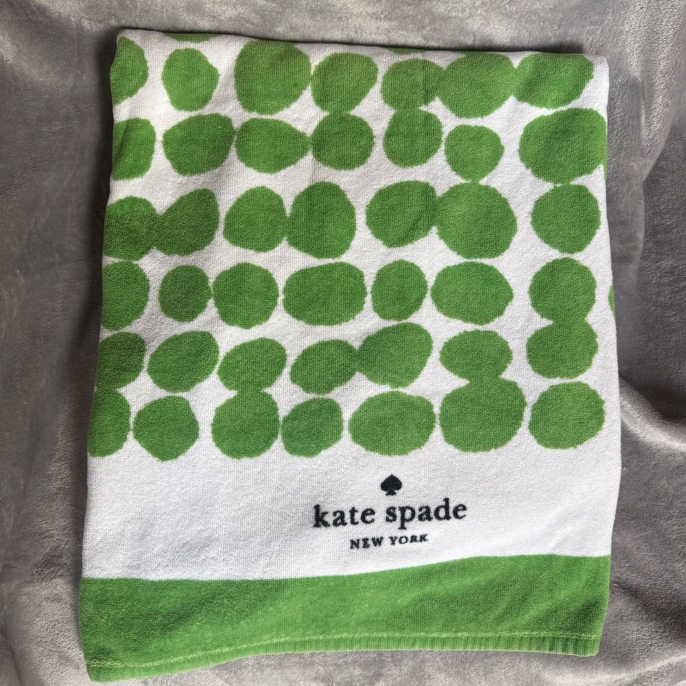 Kate Spade New York Green Polka Dot Cotton Beach Towel 32x64 Summer Large